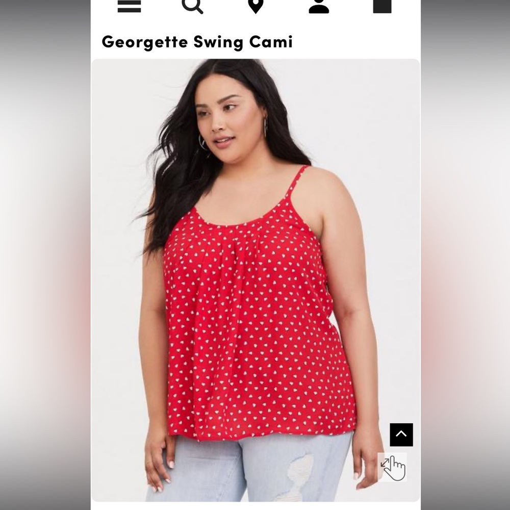 Georgette swing cami.  Red with white hearts.